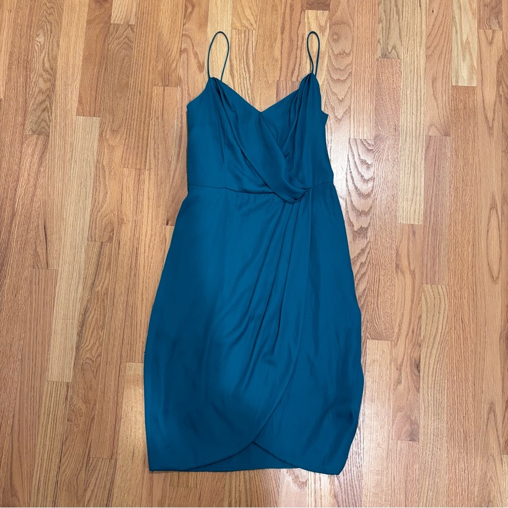 👗 Banana Republic Emerald Green Draped Faux Wrap Slip Dress 6